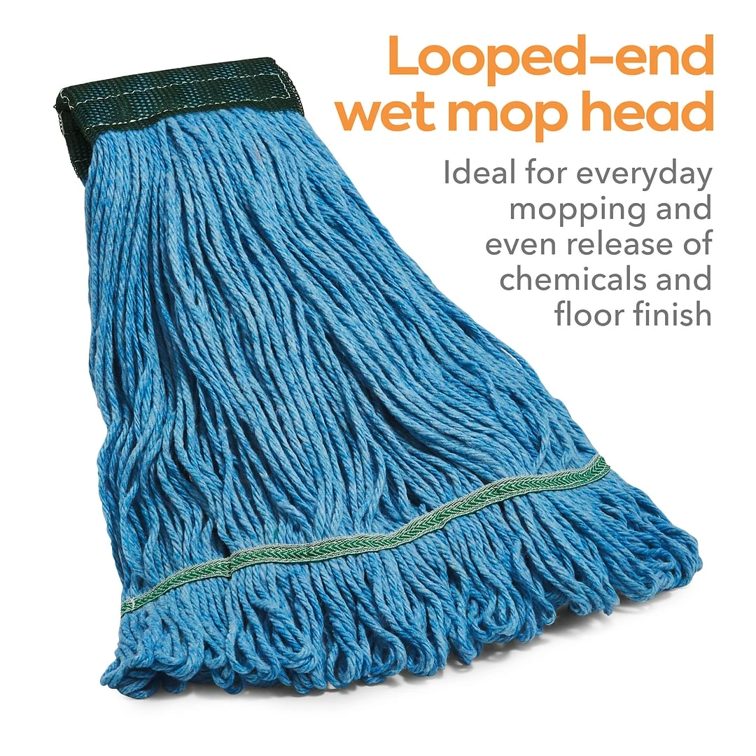 Coastwide Professional™ Looped-End Wet Mop Head, Medium, Recycled Blend, 5" Headband, Blue (CW57751) 3 Coastwide Professional™ Looped-End Wet Mop Head, Medium, Recycled Blend, 5" Headband, Blue (CW57751)