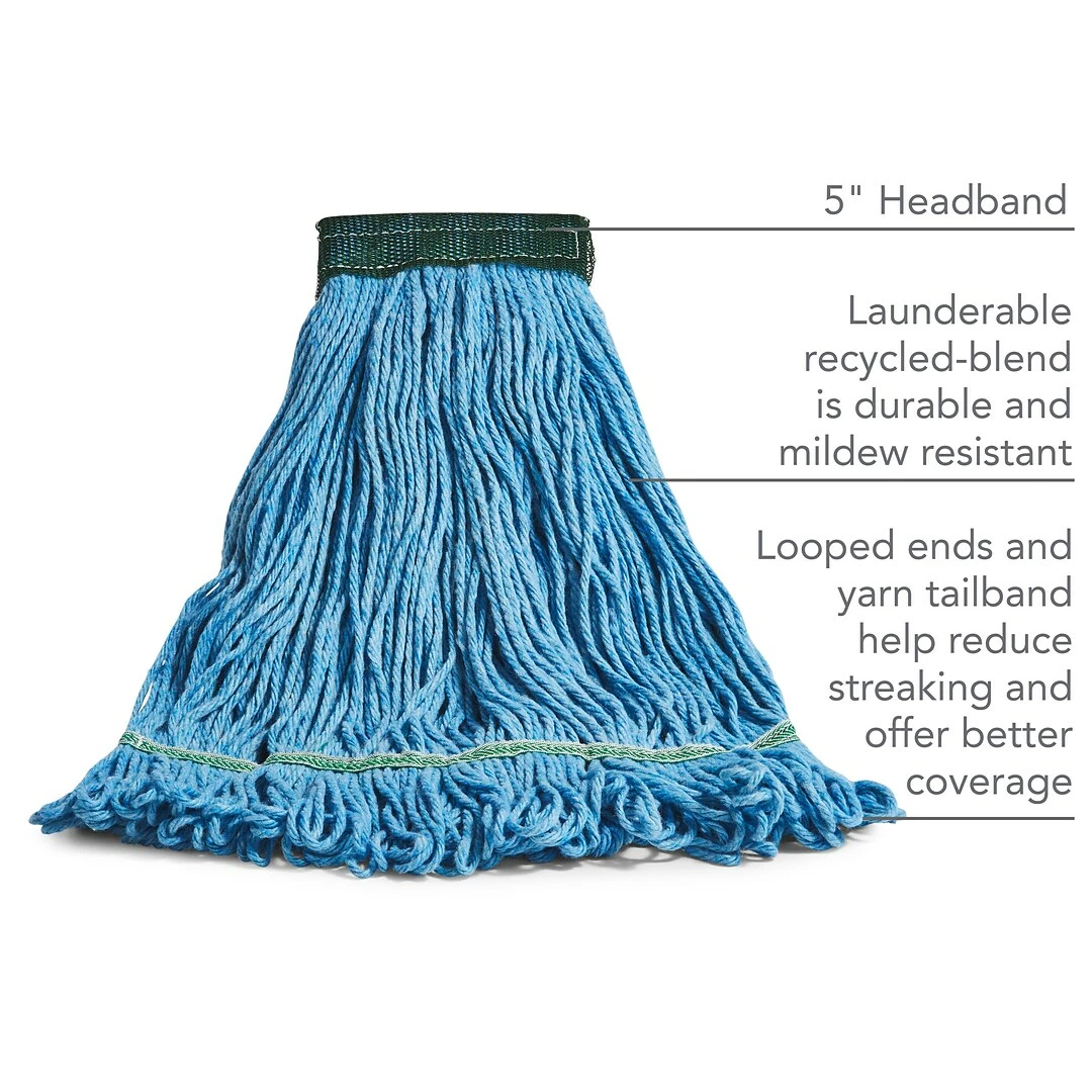 Coastwide Professional™ Looped-End Wet Mop Head, Medium, Recycled Blend, 5" Headband, Blue (CW57751) 4 Coastwide Professional™ Looped-End Wet Mop Head, Medium, Recycled Blend, 5" Headband, Blue (CW57751) - Image 2