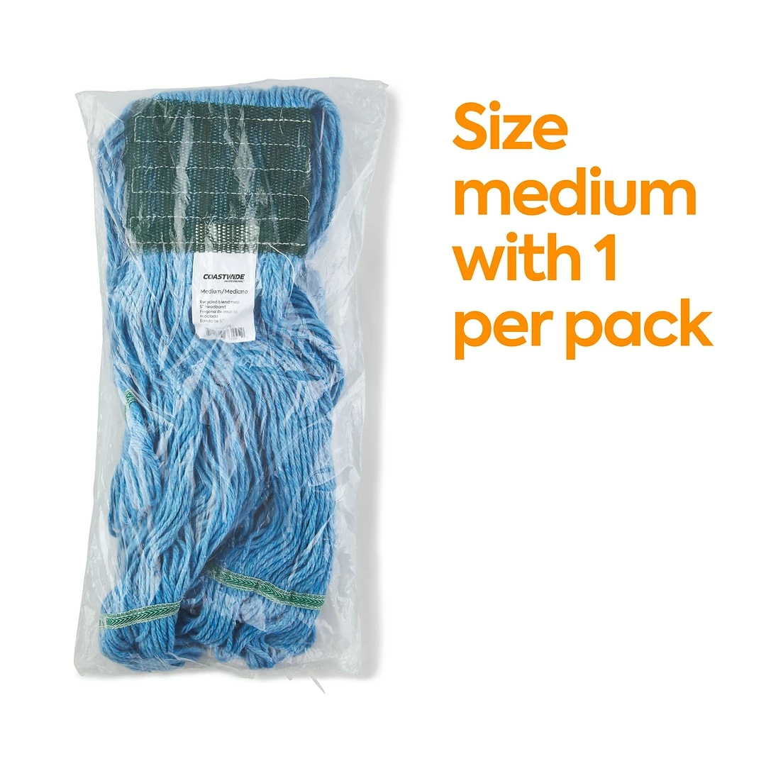 Coastwide Professional™ Looped-End Wet Mop Head, Medium, Recycled Blend, 5" Headband, Blue (CW57751) 6 Coastwide Professional™ Looped-End Wet Mop Head, Medium, Recycled Blend, 5" Headband, Blue (CW57751) - Image 4