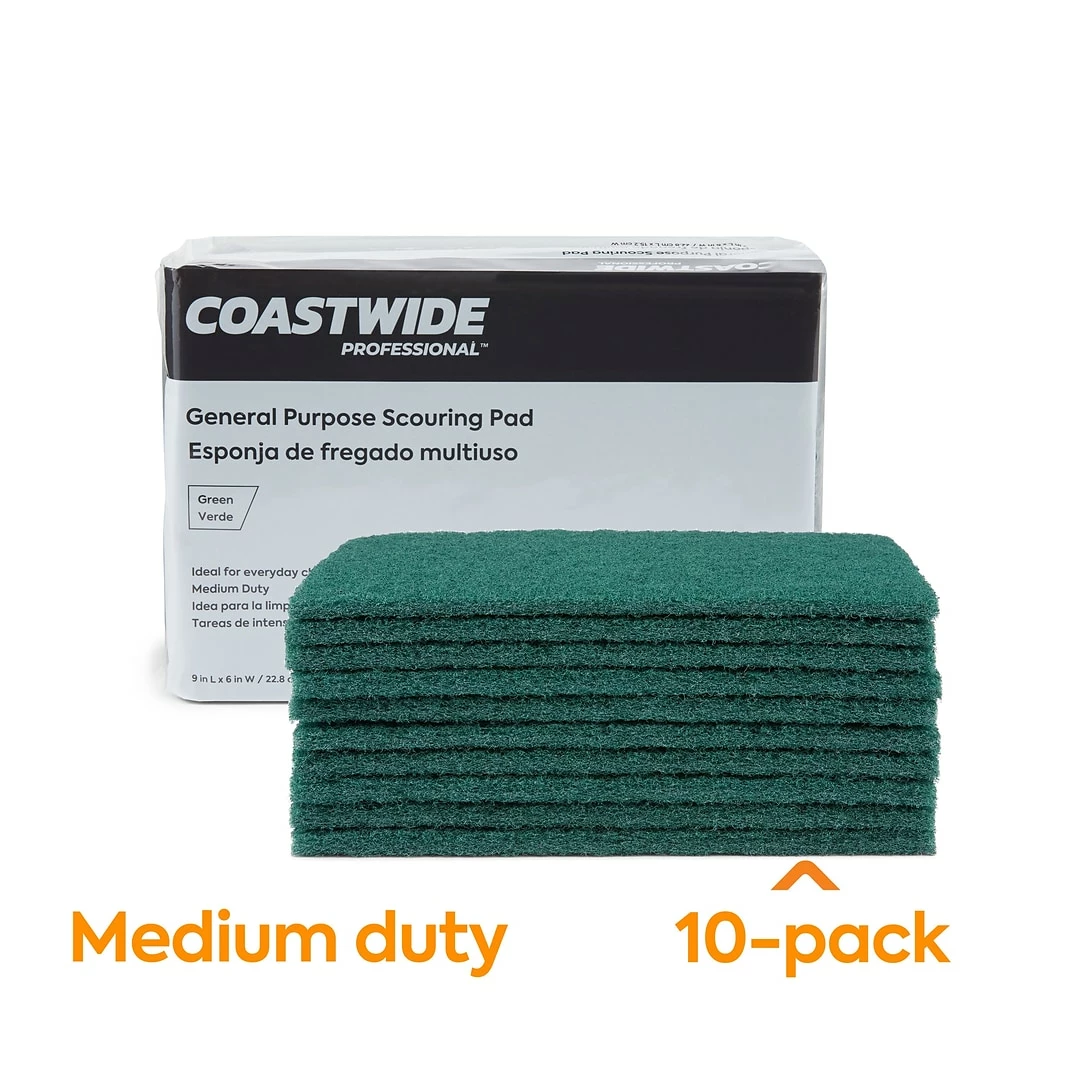 Coastwide Professional™ Medium Duty Scouring Pad, Green, 10/Pack (CW56787) - Image 2