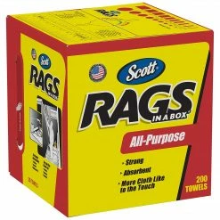 Scott Rags In A Box Fabric Wipers, White, 200 Wipers/Box, 8 Boxes/Carton (75260)