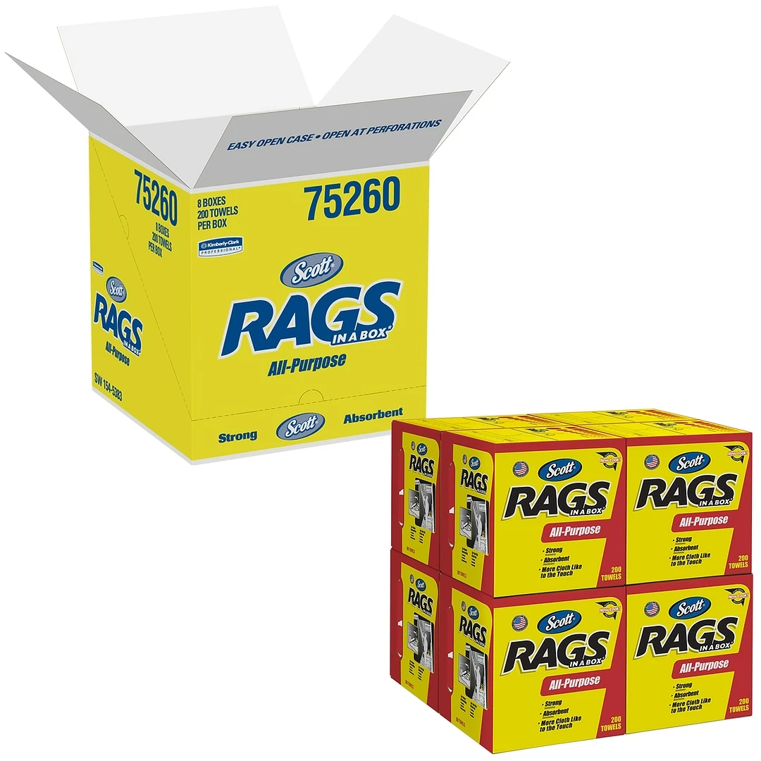 Scott Rags In A Box Fabric Wipers, White, 200 Wipers/Box, 8 Boxes/Carton (75260) - Image 3