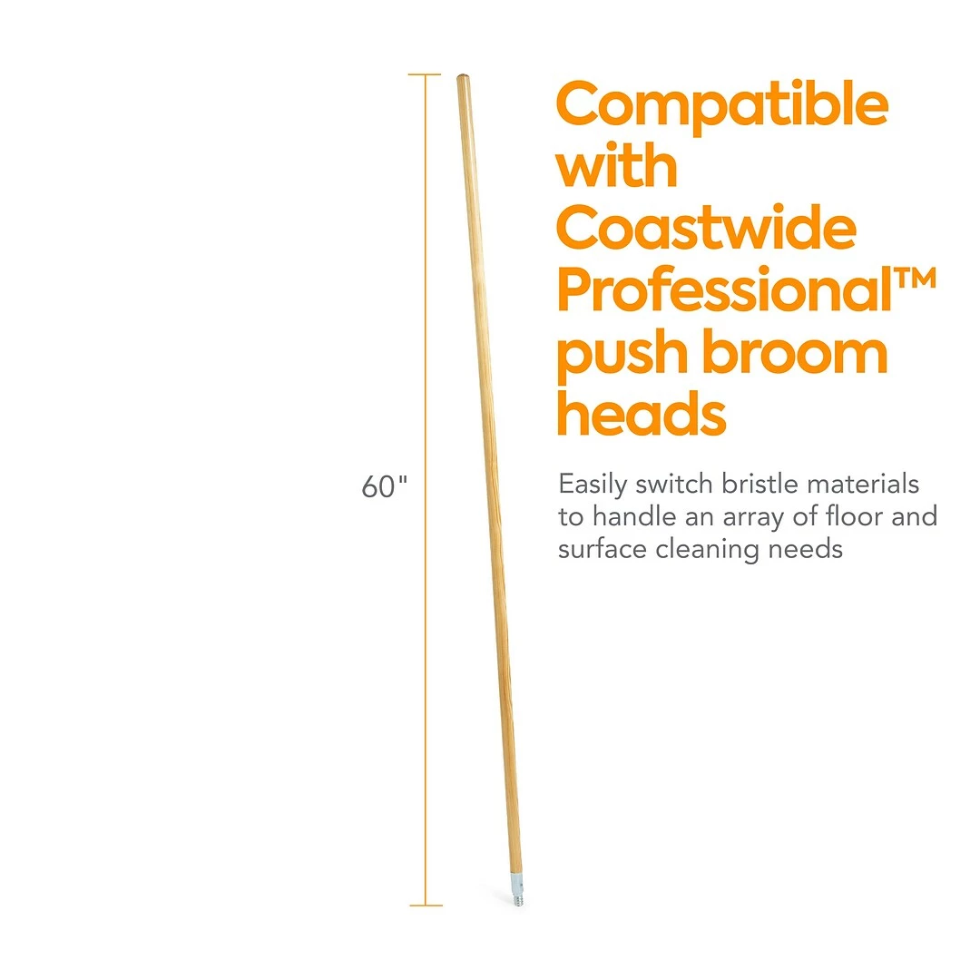 Coastwide Professional™ 60" Wood Push Broom Handle, Threaded Metal Tip (CW57741) 4 Coastwide Professional™ 60" Wood Push Broom Handle, Threaded Metal Tip (CW57741) - Image 2