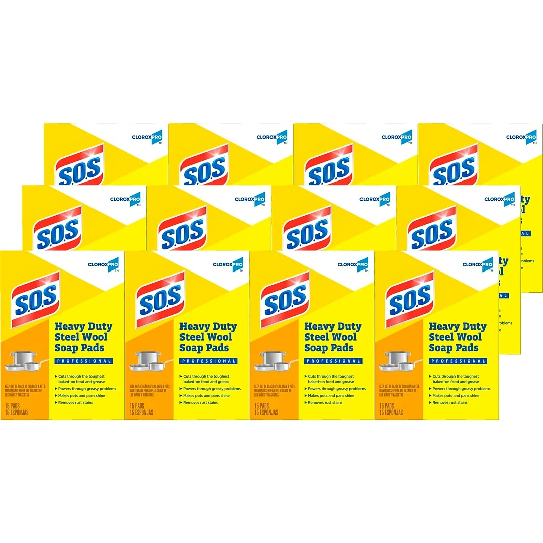 CloroxPro™ S.O.S® Steel Wool Soap Pads, 15 Count Each (Pack Of 12) (88320) 3 CloroxPro™ S.O.S® Steel Wool Soap Pads, 15 Count Each (Pack Of 12) (88320)