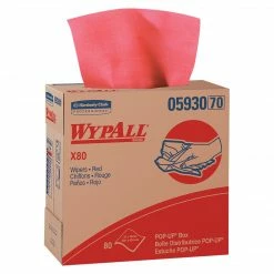 Alternative view of WYPALL X80 Shop Towel Replacement Wiper, Red, POP-UP Box, 9-1/10"x16-4/5", 80/Box, 5 Box/Carton