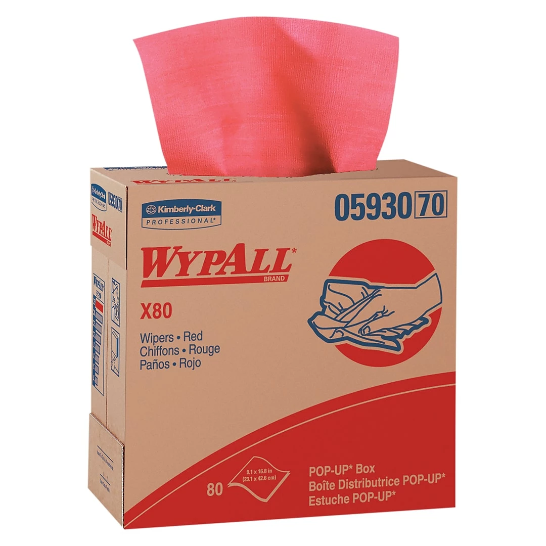 WYPALL X80 Shop Towel Replacement Wiper, Red, POP-UP Box, 9-1/10"x16-4/5", 80/Box, 5 Box/Carton 4 WYPALL X80 Shop Towel Replacement Wiper, Red, POP-UP Box, 9-1/10"x16-4/5", 80/Box, 5 Box/Carton - Image 2