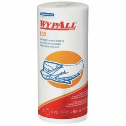 WYPALL L30 Durable Fibers Wipers, White, 70 Wipers/Roll, 24 Rolls/Carton (05843)