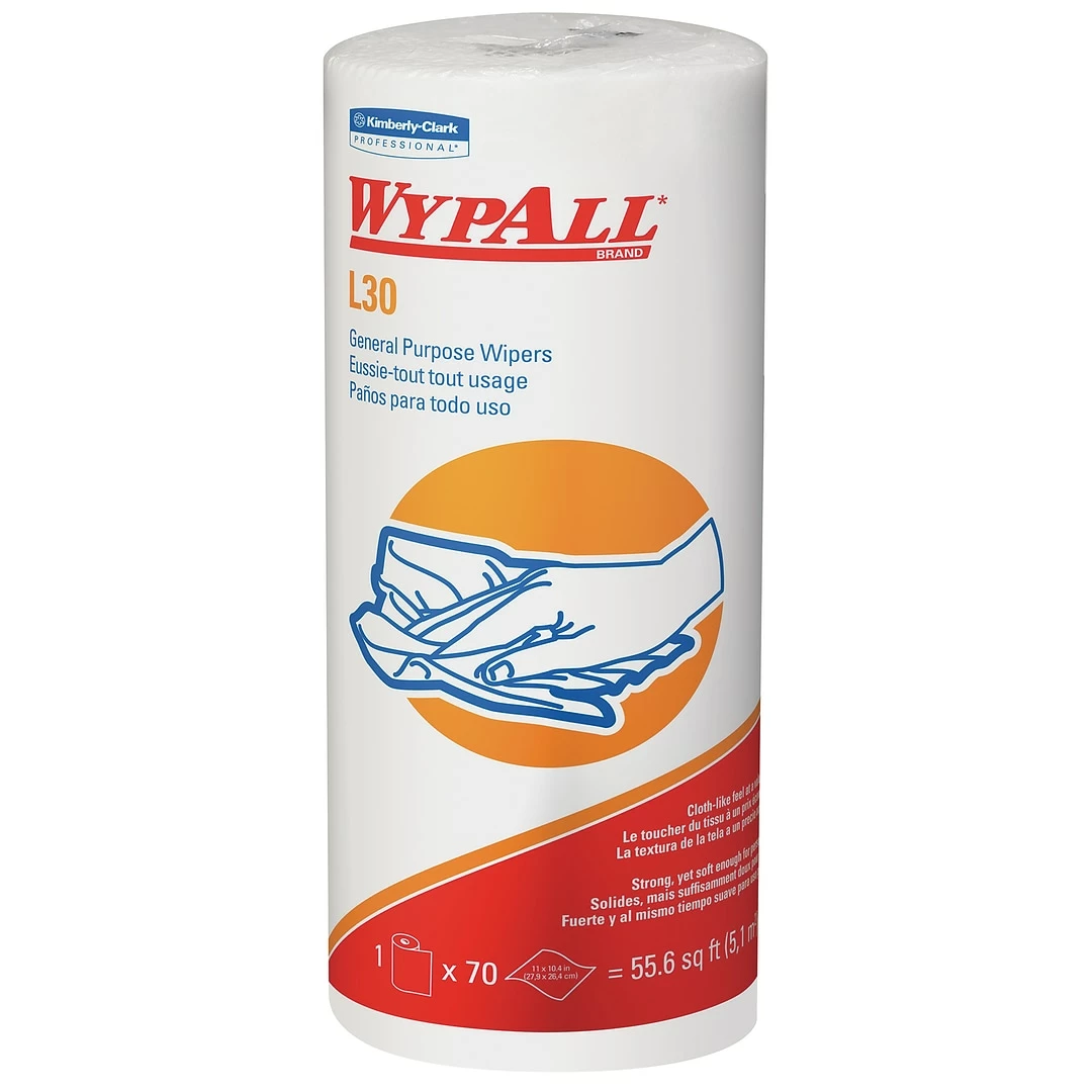 WYPALL L30 Durable Fibers Wipers, White, 70 Wipers/Roll, 24 Rolls/Carton (05843) 3 WYPALL L30 Durable Fibers Wipers, White, 70 Wipers/Roll, 24 Rolls/Carton (05843)