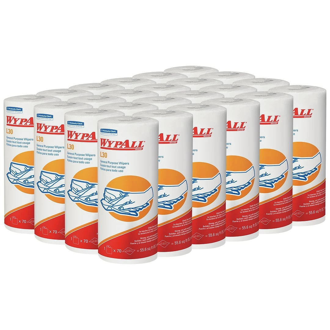 WYPALL L30 Durable Fibers Wipers, White, 70 Wipers/Roll, 24 Rolls/Carton (05843) 4 WYPALL L30 Durable Fibers Wipers, White, 70 Wipers/Roll, 24 Rolls/Carton (05843) - Image 2