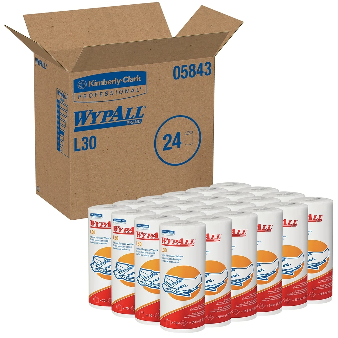 WYPALL L30 Durable Fibers Wipers, White, 70 Wipers/Roll, 24 Rolls/Carton (05843) 5 WYPALL L30 Durable Fibers Wipers, White, 70 Wipers/Roll, 24 Rolls/Carton (05843) - Image 3