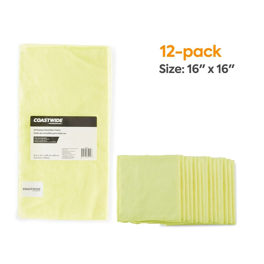 Coastwide Professional™ Microfiber Wipers, Yellow, 12/Pack (CW52879) 4 Coastwide Professional™ Microfiber Wipers, Yellow, 12/Pack (CW52879) - Image 2