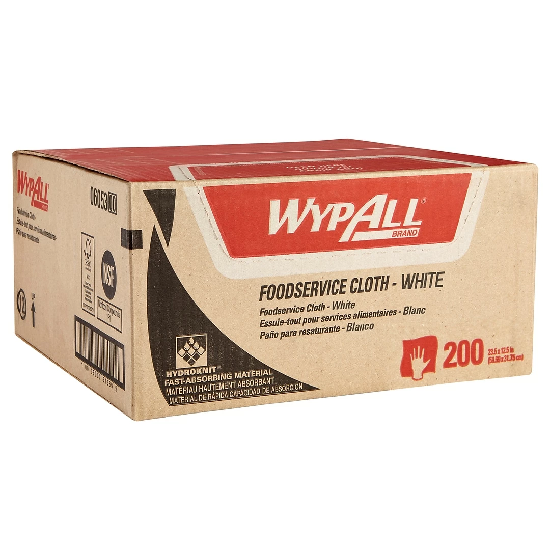 WypAll X50 Foodservice Wipers, 23-1/2 X 12-1/2", White, 200/Carton (06053)
