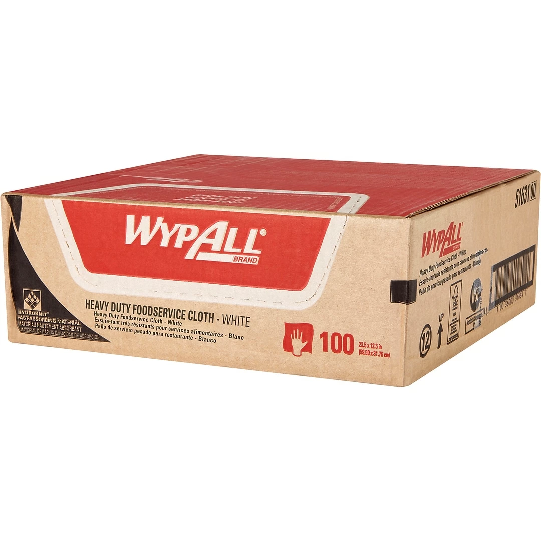 WypAll HydroKnit Heavy-Duty Fabric Foodservice Dry Cloths, White, 100/Carton (51631) 3 WypAll HydroKnit Heavy-Duty Fabric Foodservice Dry Cloths, White, 100/Carton (51631)
