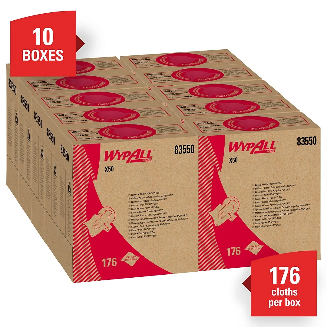 WypAll X50 Cloth Wipers, White, 176 Wipers/Box, 10 Boxes/Carton (83550) - Image 2