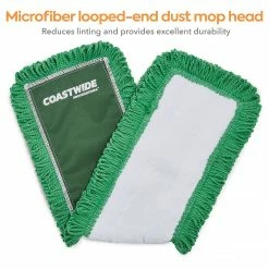 Coastwide Professional™ Looped-End Dust Mop Head, Microfiber, 24" X 5", Green (CW56770)