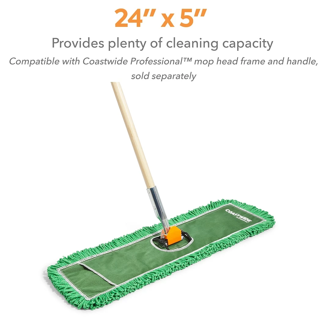 Coastwide Professional™ Looped-End Dust Mop Head, Microfiber, 24" X 5", Green (CW56770) 6 Coastwide Professional™ Looped-End Dust Mop Head, Microfiber, 24" X 5", Green (CW56770) - Image 4