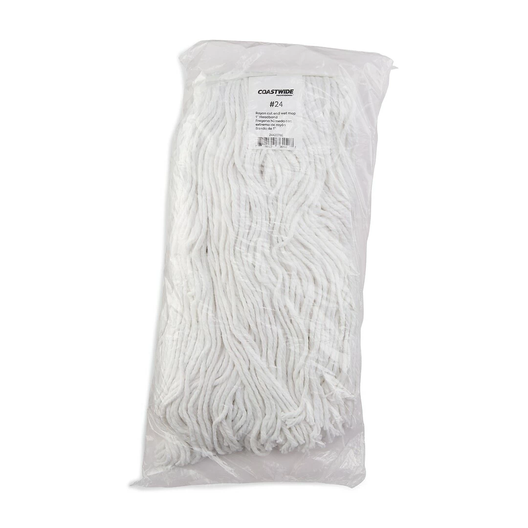 Coastwide Professional™ Cut-End Wet Mop Head, #24, Rayon, 1" Headband, White (CW57746) 8 Coastwide Professional™ Cut-End Wet Mop Head, #24, Rayon, 1" Headband, White (CW57746) - Image 6