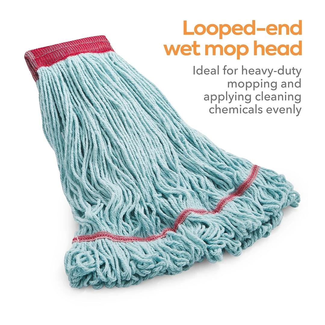 Coastwide Professional™ Looped-End Wet Mop Head, Large, Recycled PET, 5" Headband, Blue (CW57754) 3 Coastwide Professional™ Looped-End Wet Mop Head, Large, Recycled PET, 5" Headband, Blue (CW57754)