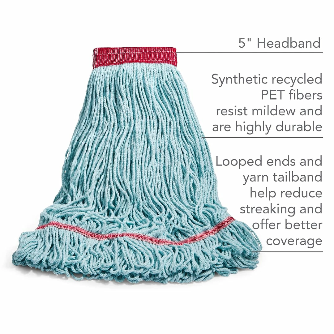 Coastwide Professional™ Looped-End Wet Mop Head, Large, Recycled PET, 5" Headband, Blue (CW57754) 4 Coastwide Professional™ Looped-End Wet Mop Head, Large, Recycled PET, 5" Headband, Blue (CW57754) - Image 2