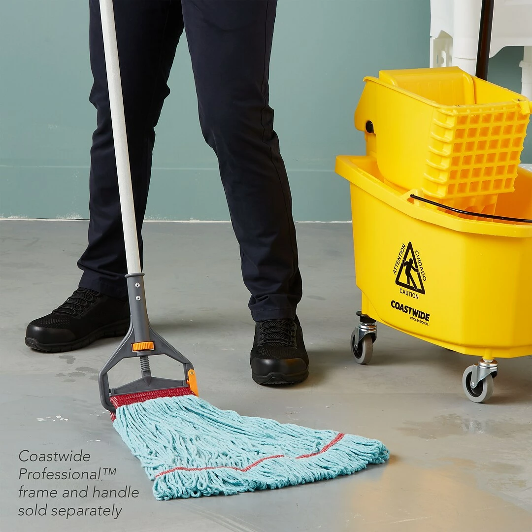 Coastwide Professional™ Looped-End Wet Mop Head, Large, Recycled PET, 5" Headband, Blue (CW57754) 7 Coastwide Professional™ Looped-End Wet Mop Head, Large, Recycled PET, 5" Headband, Blue (CW57754) - Image 5