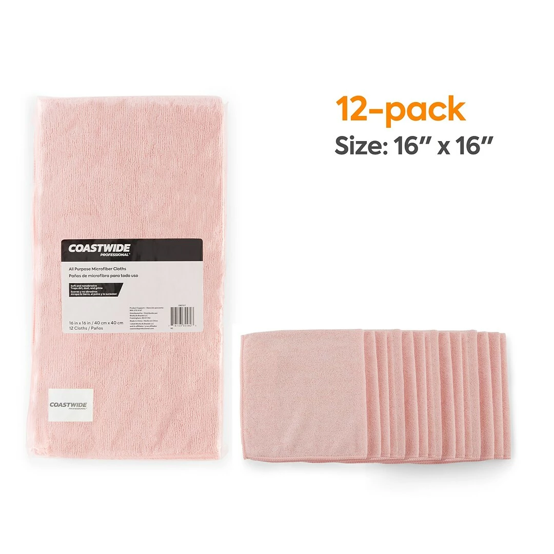 Coastwide Professional™ Microfiber Wipers, Pink, 12/Pack (CW57317) 4 Coastwide Professional™ Microfiber Wipers, Pink, 12/Pack (CW57317) - Image 2