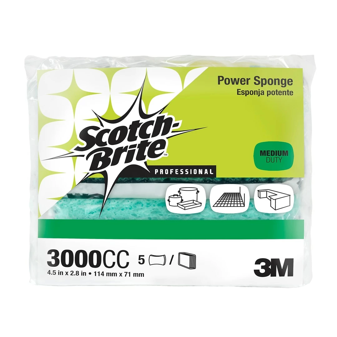 Scotch-Brite™ Power Sponge 3000CC, 2.8" X 4.5" X 0.6", 5/Pack 3 Scotch-Brite™ Power Sponge 3000CC, 2.8" X 4.5" X 0.6", 5/Pack