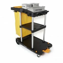 Coastwide Professional™ Click-Connect Janitorial Cart, 2 Shelf Set With Accessories (CW55228)