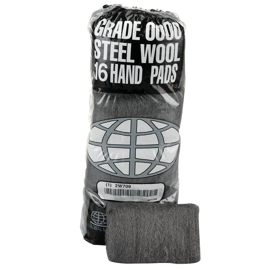 Global Material Steel Wool Hand Pad, #0000, Finest, 4" Wide, 12 Sleeves Per Case