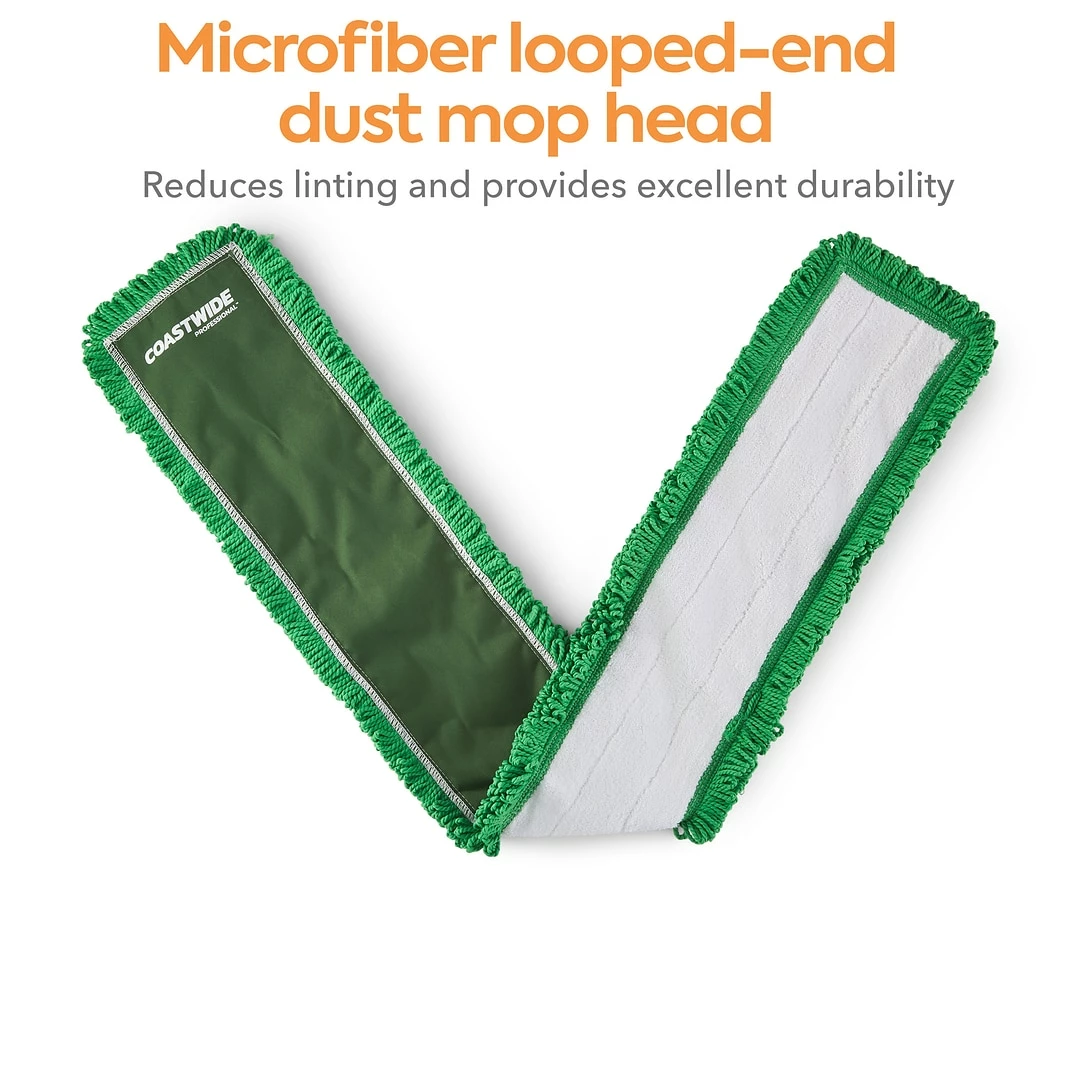 Coastwide Professional™ Looped-End Dust Mop Head, Microfiber, 48" X 5", Green (CW56772) 3 Coastwide Professional™ Looped-End Dust Mop Head, Microfiber, 48" X 5", Green (CW56772)
