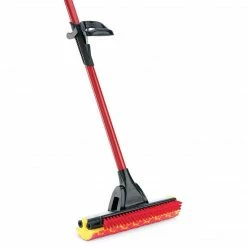 Libman Roller Mop With Scrub Brush, Steel Handle, 12"W Head, Red & Black (0955)