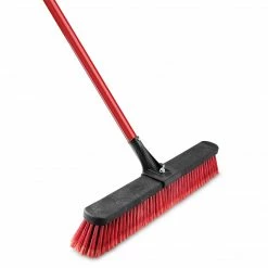 Libman Commercial 24" Multi-Surface Clamp Handle Push Broom, Red & Black Bristles, 4/Carton (1189)