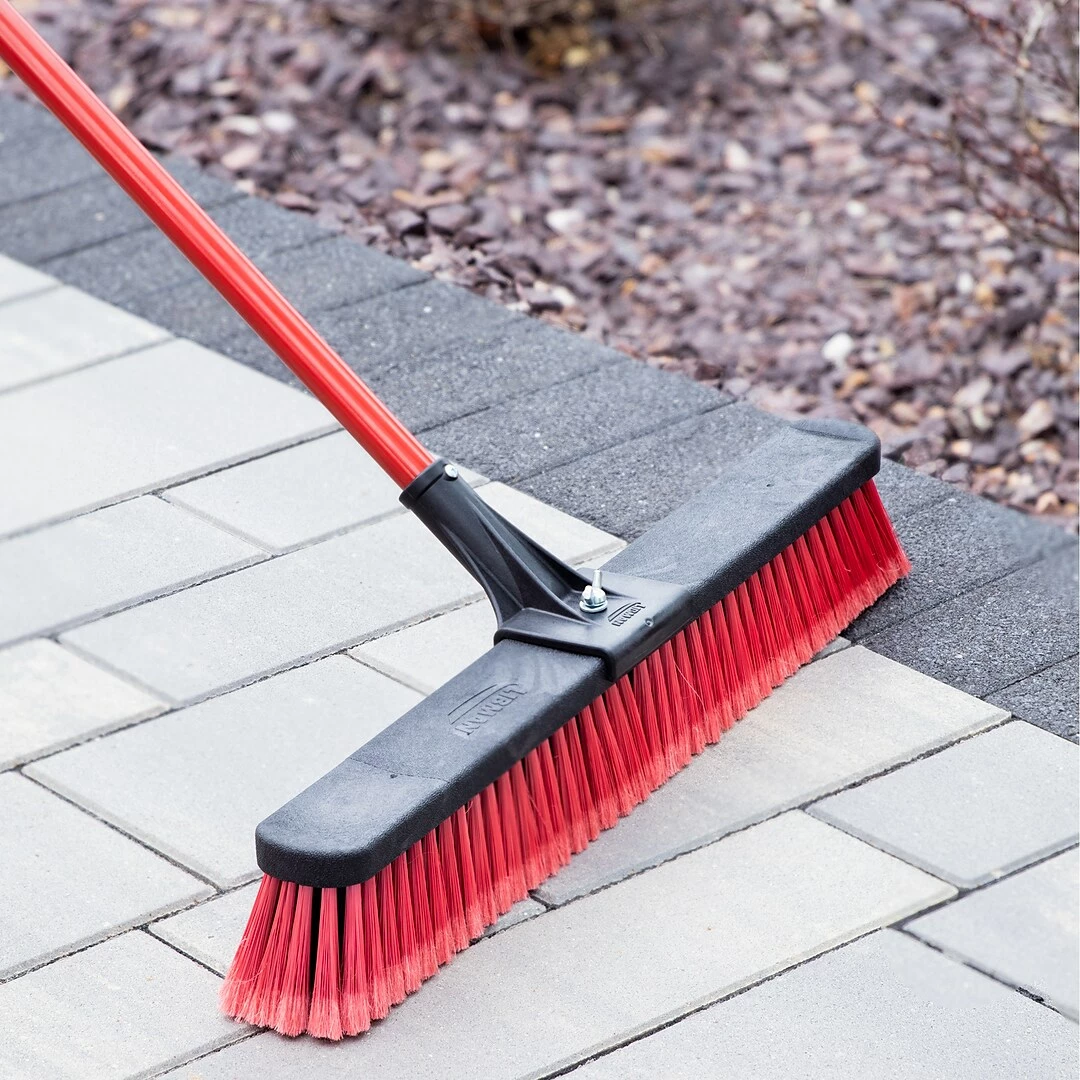 Libman Commercial 24" Multi-Surface Clamp Handle Push Broom, Red & Black Bristles, 4/Carton (1189) 4 Libman Commercial 24" Multi-Surface Clamp Handle Push Broom, Red & Black Bristles, 4/Carton (1189) - Image 2