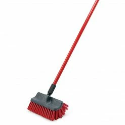 Libman Dual-Surface Scrub Brush & 60" Handle, Steel Handle, 10" Brush, Red, 6/CT (0532)