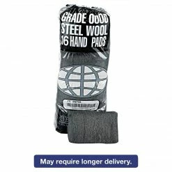 Global Material Steel Wool Hand Pad, Medium Fine, #0, 12 Sleeves Per Case