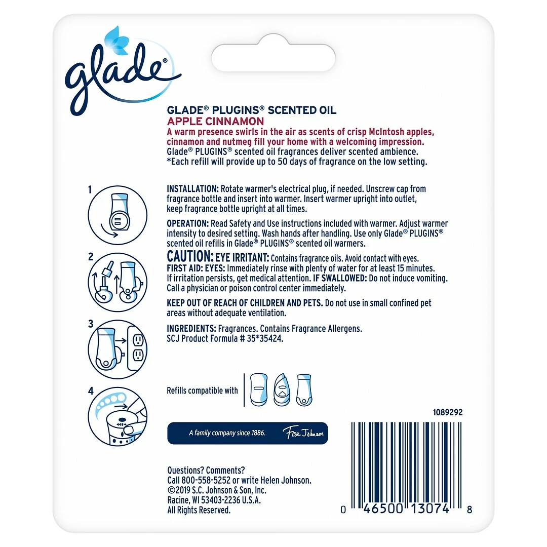 Glade Plugins Scented Oil, Apple Cinnamon, 2/Pack (315104) 4 Glade Plugins Scented Oil, Apple Cinnamon, 2/Pack (315104) - Image 2