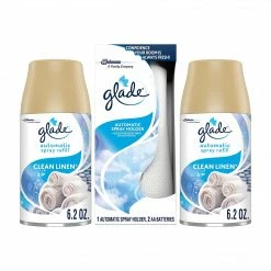 Glade Automatic Spray Air Freshener Combo Set, Clean Linen, 6.2 Oz., 3/Pack (313806)