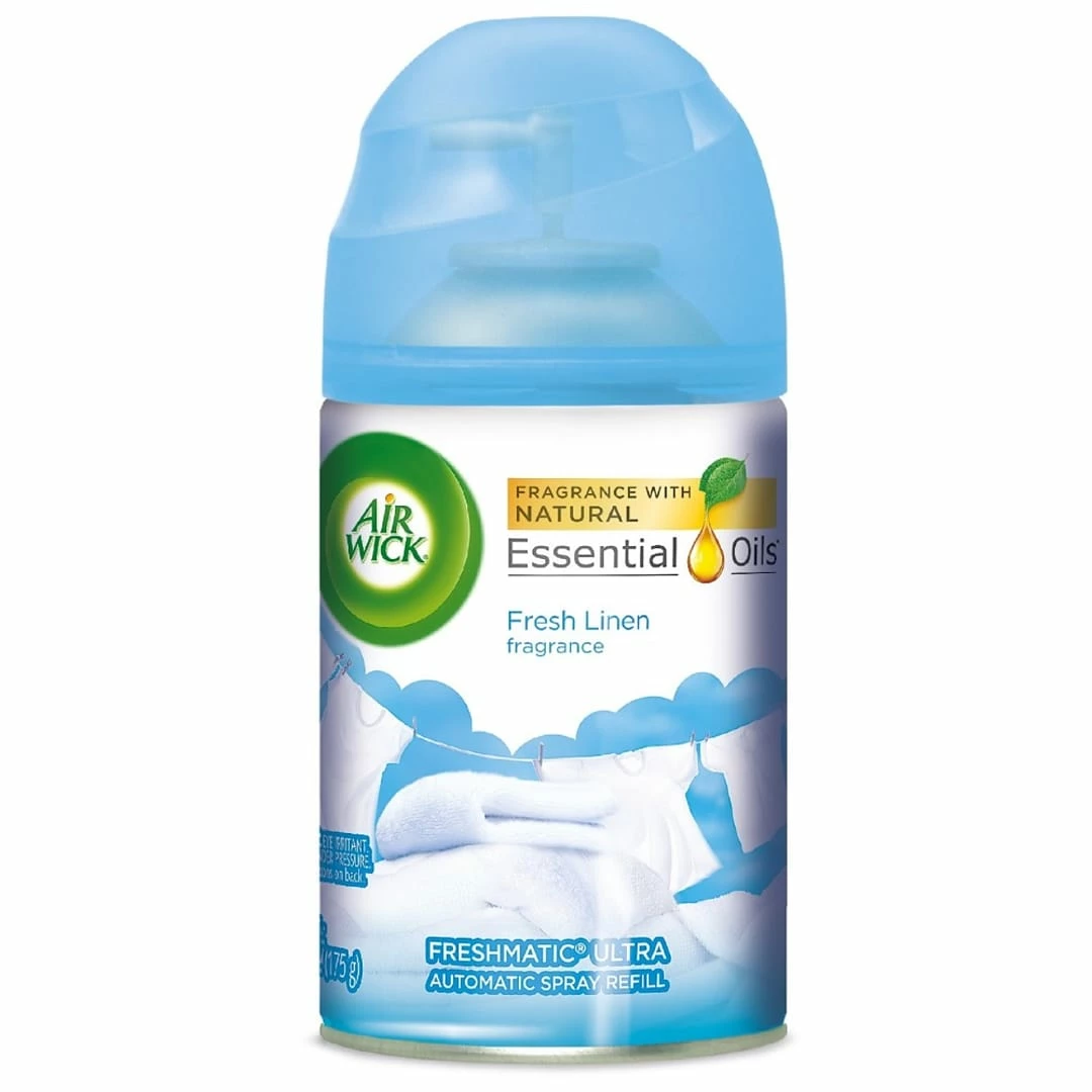 Air Wick Freshmatic Refill, Cool Linen & White Lilac, Aerosol, 6.17oz, 6/Carton