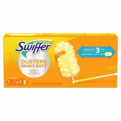 Swiffer 360 Durable Heavy Duty Fiber Dusters With Extendable Handle Kit, White/Yellow (44750)