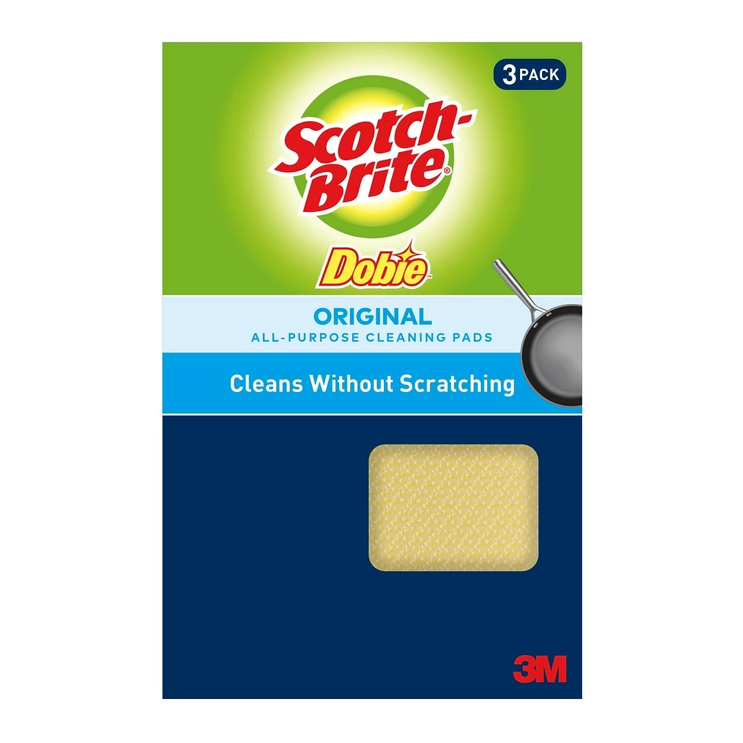 Scotch-Brite Dobie All-Purpose Cleaning Pad, 3 1/8" X 2 1/4" X 4 11/16", 3/Pk 3 Scotch-Brite Dobie All-Purpose Cleaning Pad, 3 1/8" X 2 1/4" X 4 11/16", 3/Pk