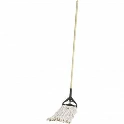 Genuine Joe Wet Mop, 4-Ply, Wood Handle, 24 Oz, Natural Cotton, 15/16" X 60"