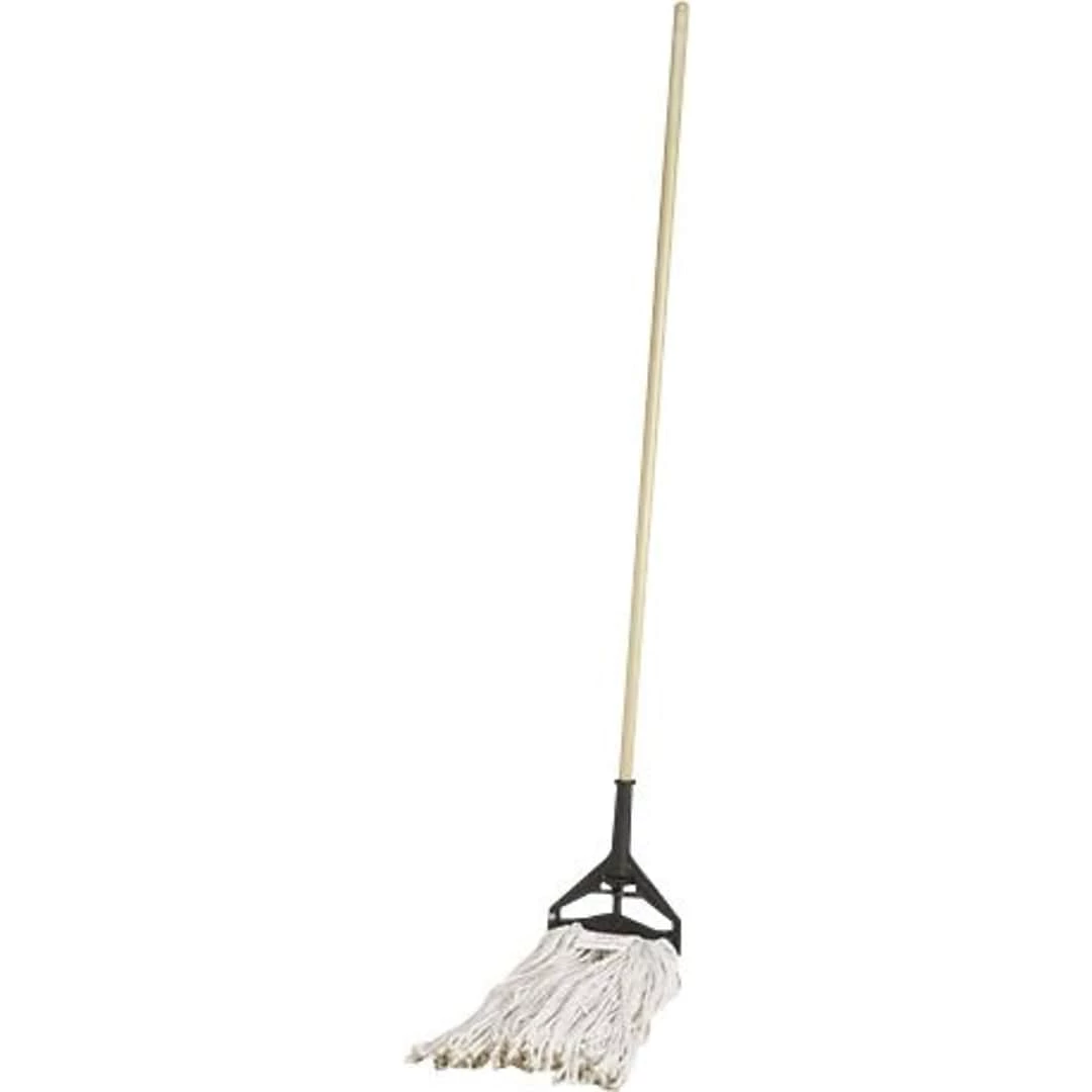Genuine Joe Wet Mop, 4-Ply, Wood Handle, 24 Oz, Natural Cotton, 15/16" X 60"